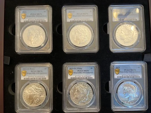 2021 Morgan & Peace Silver Dollar 6 Coin Set 100th Anniversary PCGS MS 70