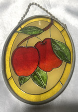 Vintage Suncatcher Stained Glass Hanging Ornament 5-1/2 Tall Apples
