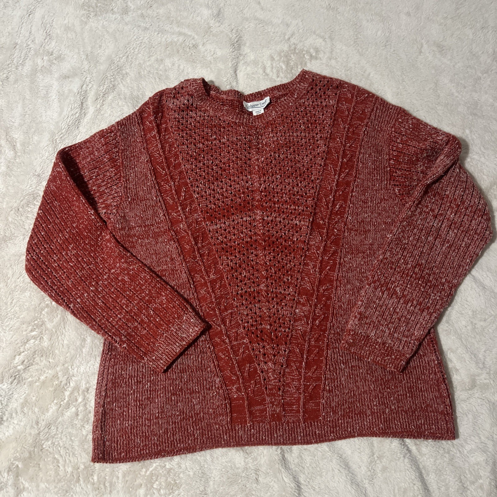 Coldwater Creek Chunky Knit Sweater Women’s L Red Cable Knit Textured Pullover