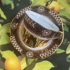 Rosina Bone China Hand Painted Brown & White Heavy Gold Cup & Saucer