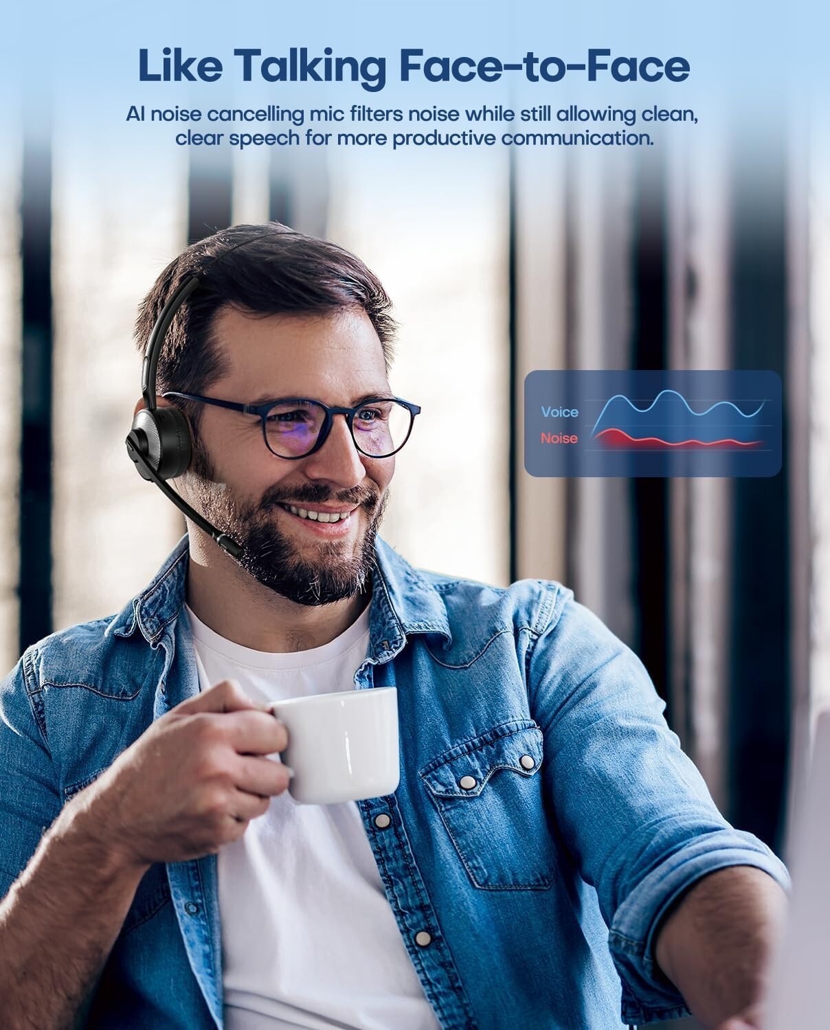 Wireless Headset with Mic for Work, Noise Cancelling Mic with Charging ...