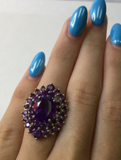 Vintage Sterling Ring, 36 Round Amethyst Surrounding 1 Large Amethyst, Size 5.5