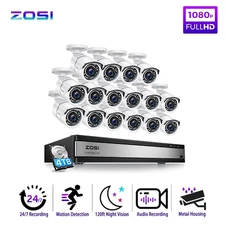 ZOSI 16CH 5MP Security Camera System IP66 AI Motion Detection 24/7 Recording 2TB