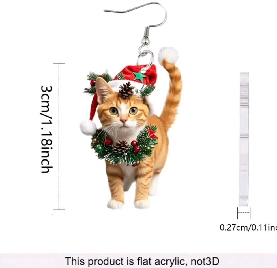 Pendientes Gato Naranja Navidad Acrílico Plano 2D Moda Joyería NUEVO Envío Gratis Foto 2 de 2