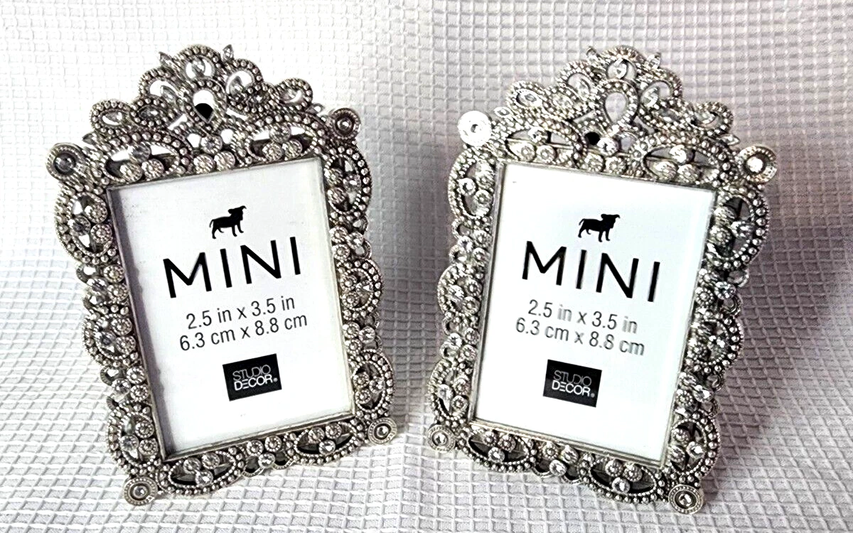 Studio Decor Bejeweled Silver Tone Metal Mini Picture Frames Set 2 22.5