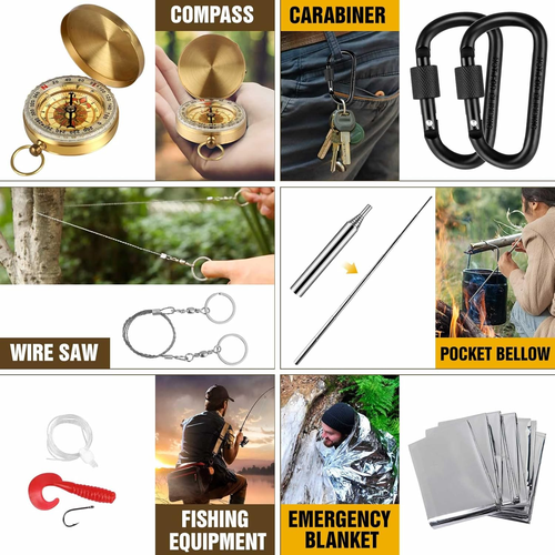 Kit Sopravvivenza 14 in 1 Campeggio Accessori Di Emergenza, Regali per Uomini, P - Foto 5 di 12