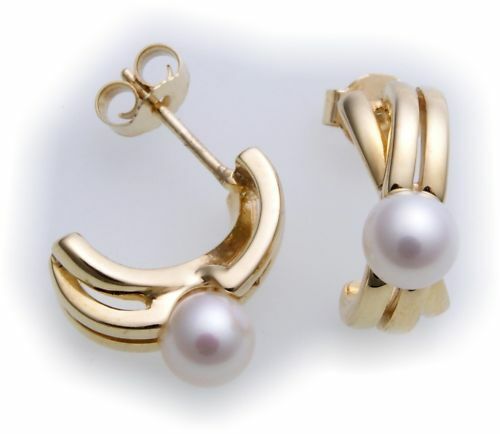 Pendientes Mujer Enchufe Oro Genuino 375 Perla 6MM Pendientes de Oro Amarillo - Imagen 1 de 2