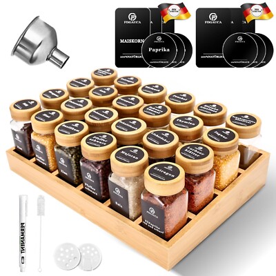 Bambus Gewürzregal mit 12/24 120ml Gewürzgläser, mit Gewürzetikett, Chefkoch-Set