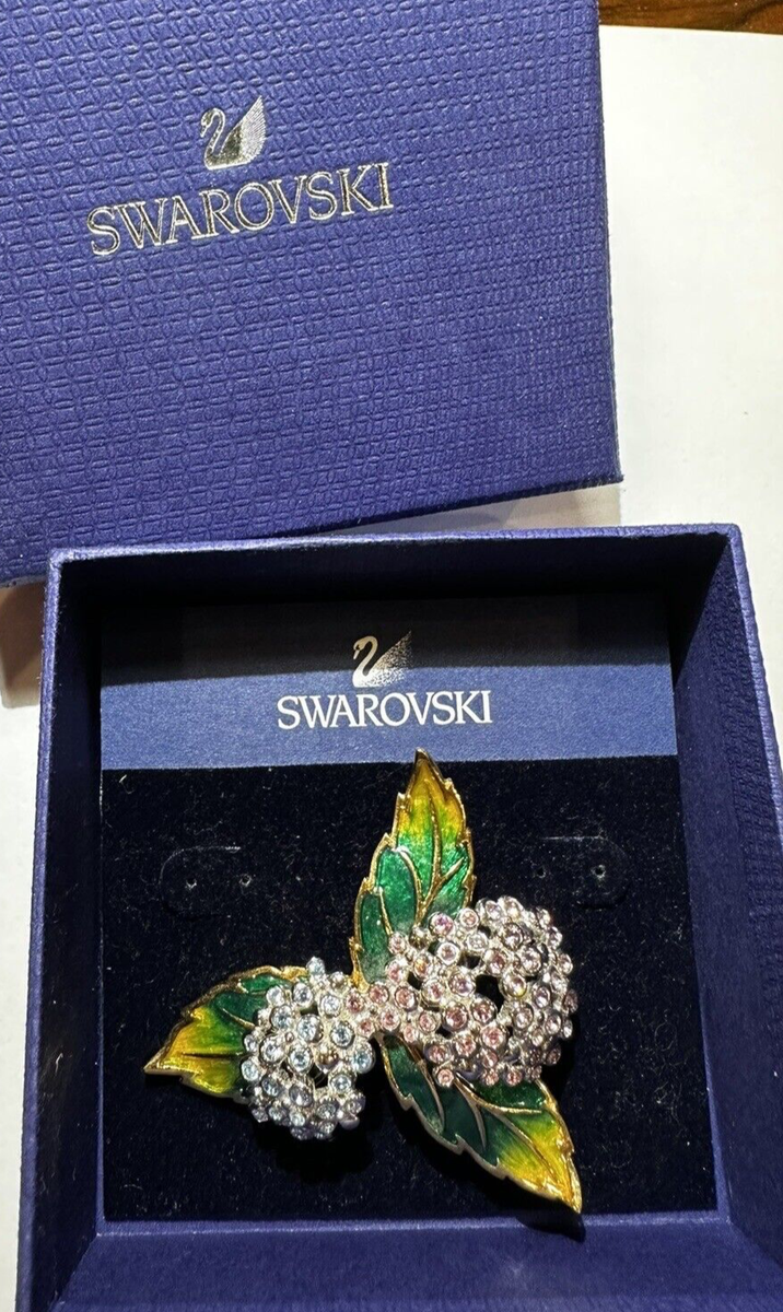 Swarovski Swan Blue Pink Crystals Hydrangea Flower Green Enamel
