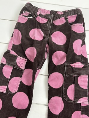 Girls Sz 7-8y MINI BODEN Brown Pink Polka Dot Corduroy Cargo Pants