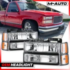 8PC[HEADLIGHT+BUMPER CORNER LAMP]Chrome Housing for 1994-2000 GMC C/K C10 Pickup