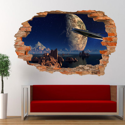 RAUM PLANETEN RAUMSCHIFF WANDAUFKLEBER 3D KUNST WANDBILD ZIMMER BÜRO POSTER DEKOR VS7