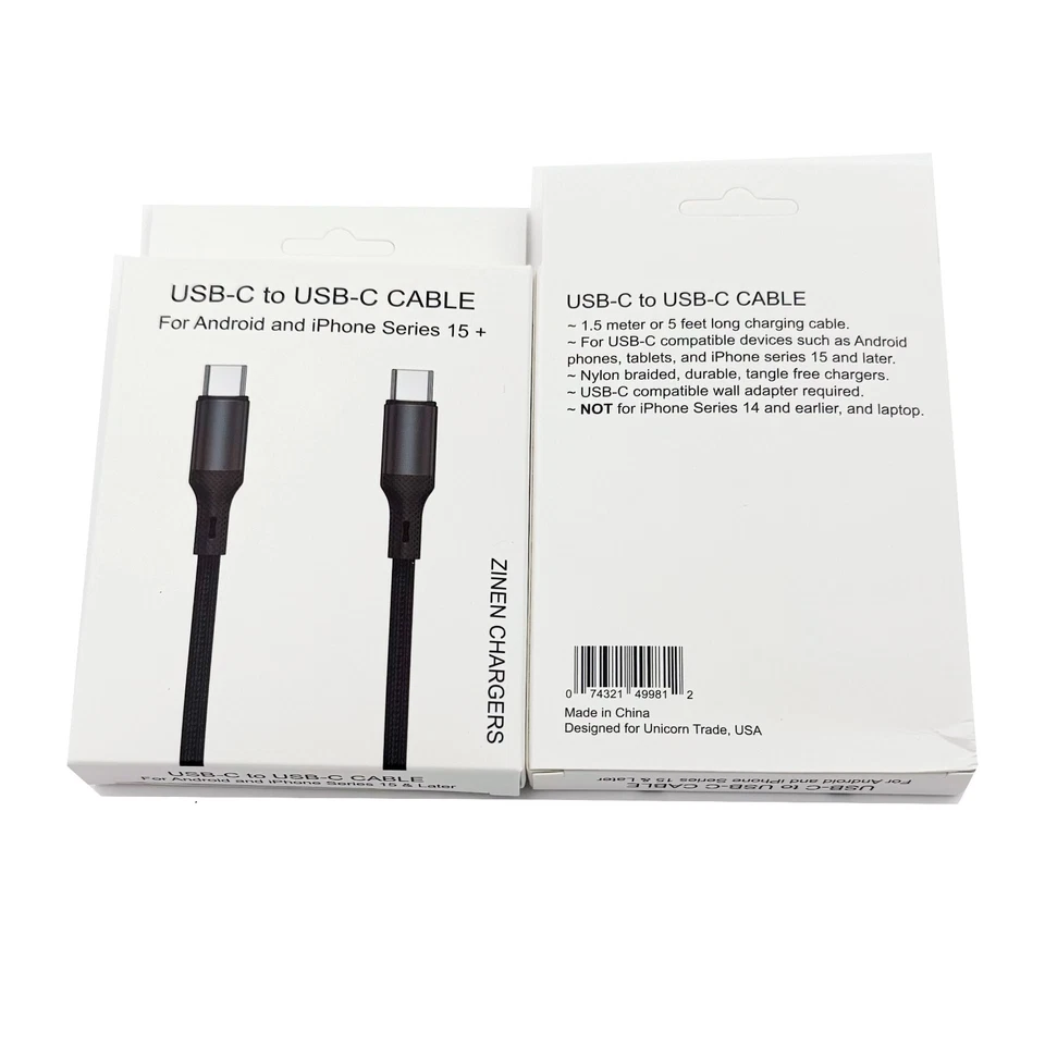 (50 packs) USB Type C to USB-C Android & iPhone Charging Cables 1.5m/5ft 60W - Image 3 of 4