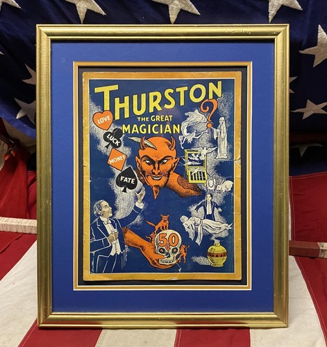 Vintage 1900s Thurston The Great Magician Antique Program Magic Cover Art Framed - 第 1/10 張圖片