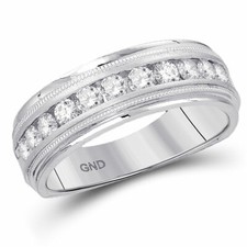 10kt White Gold Mens Machine Set Round Diamond Wedding Channel Band Ring 1/4 Ctw