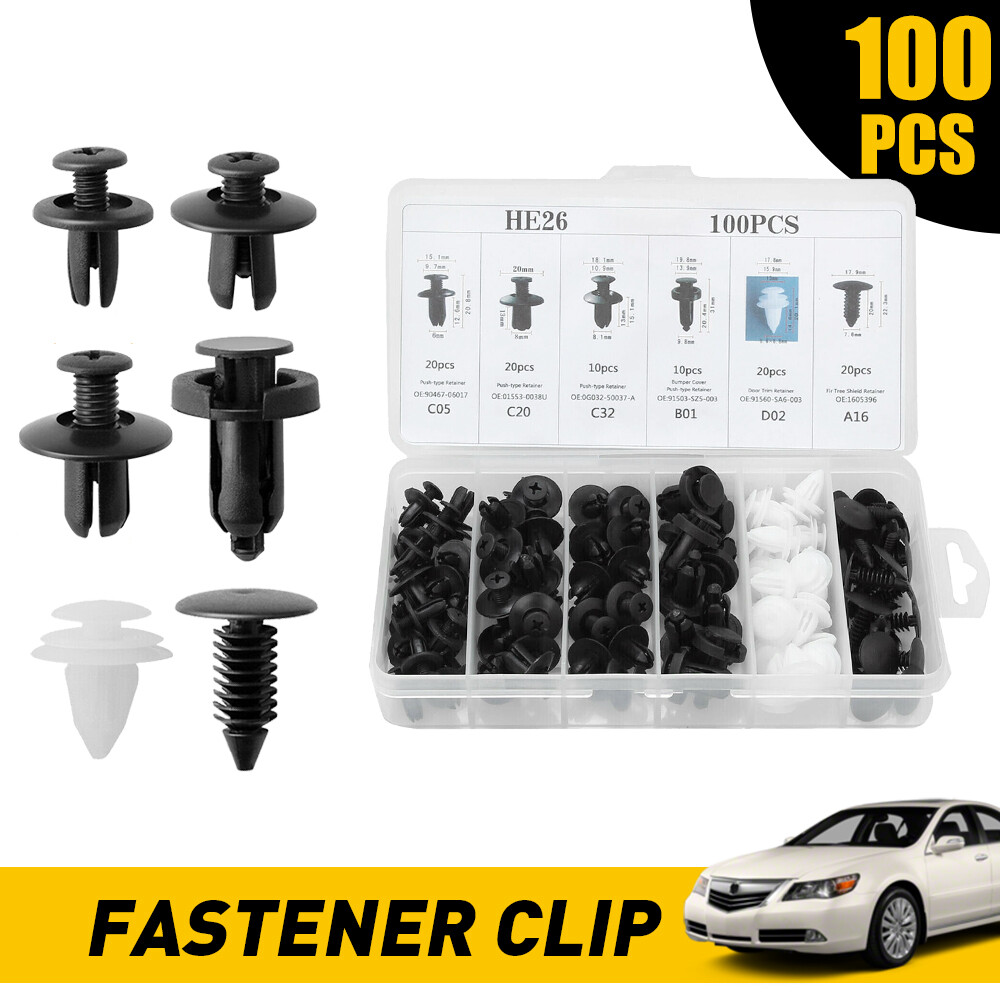 100PCS Clip Trim Car Push Pin Rivet Bumper Door Panel Retainer Fastener Kit