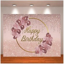 7x5ft Vinyl Pink Rose Gold Balloon Gold Ring Happy Birthday Photo Background
