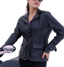 New Women Damen Real Soft Lambskin Black Leather Blazor Coat
