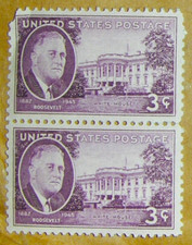 US 3¢ Stamp SC #932 FRANKLIN ROOSEVELT & & White House MNH 1945 pair.
