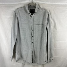 American Eagle Men's Blue White Horizontal Striped Button Down Shirt - Medium  T