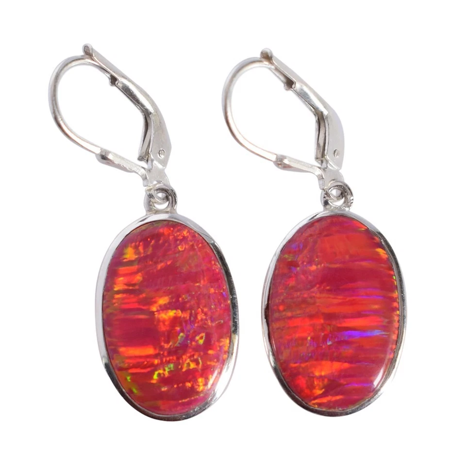 Pendientes de gancho colgantes de ópalo aurora de fuego rosa plata de ley 925 joyería regalo Foto 2 de 4