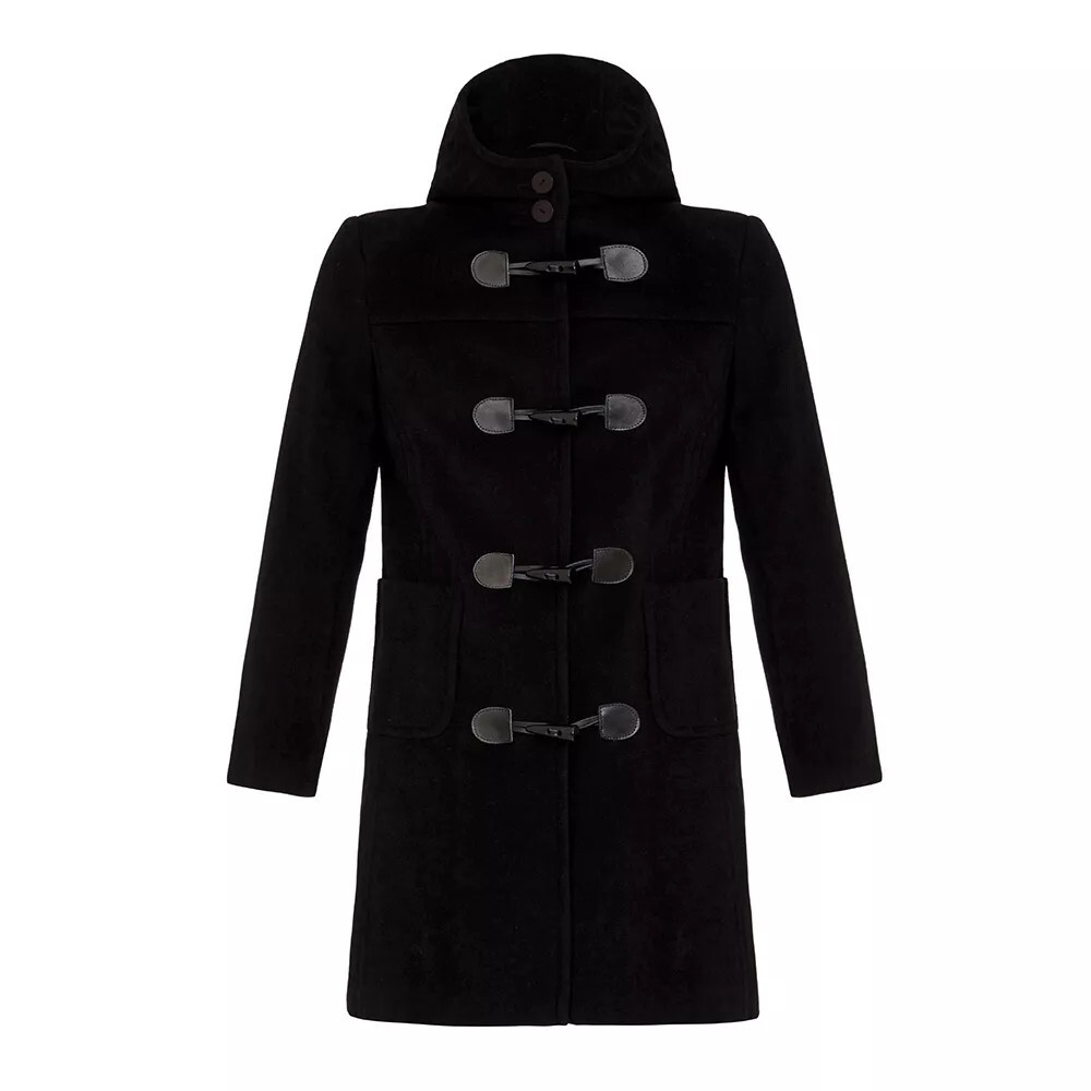 Women Classic Toggle Duffle Coat with Hood Jacket Winter