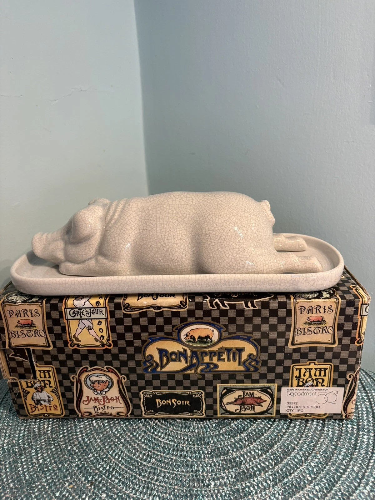 Department 56 Jam Bon Ceramic Crackled Pig Butter Dish Farmhouse Country New