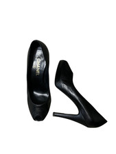 Chanel Black Leather Peep Toe Platform Pump