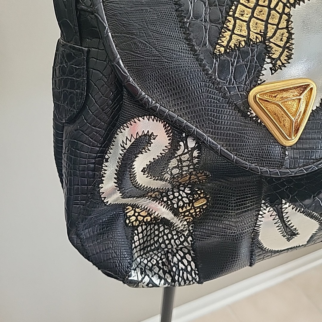 VINTAGE 80s Patchwork Metallic Adjustable Strap P… - image 2