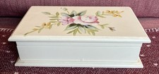 Vintage Handpainted Rose Peony Floral Chic Wooden Hinged Lined Jewellery Box