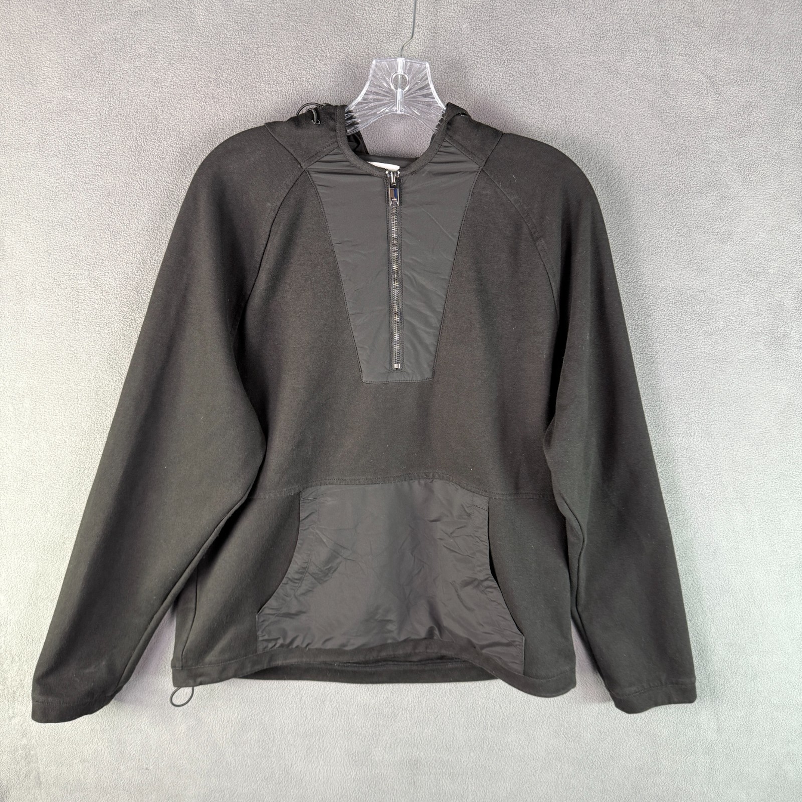 REISS Mens Half Zip Overhead Hoodie Large Sweatshirt Black Athleisure STAIN