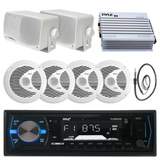 6.5" 150W Marine Speakers, 3.5" Speakers,Bluetooth Black USB Radio, Antenna, Amp