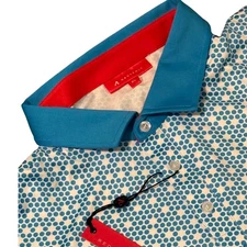 REDVANLY Mens XL Golf Polo Shirt Malibu Blue Geometric Short Sleeve