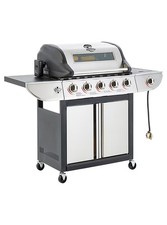 Five-Burner Gas Grill with Side Burner, Stainless Steel, Rotisserie Kit