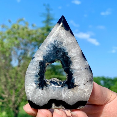 101G Natural black striped agate crystal Drop shaped quartz healing - Picture 8 of 24