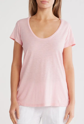 James Perse Deep V-Neck T-Shirt Peony Size 0(XS),1(S),2(M),3(L),4(XL) NWT $105