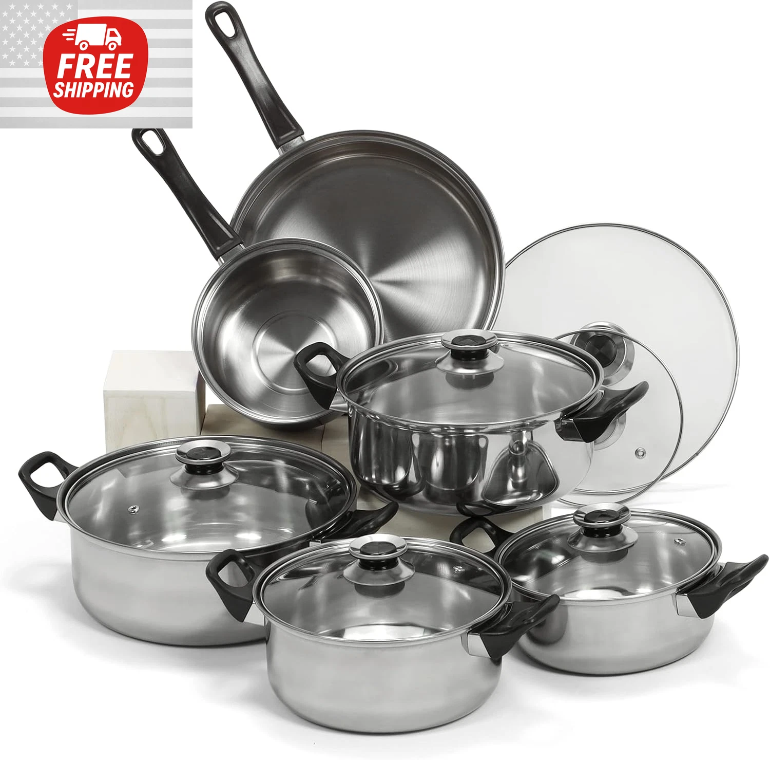 12-Piece Stainless Steel Cookware Set - Durable & Stylish Silver