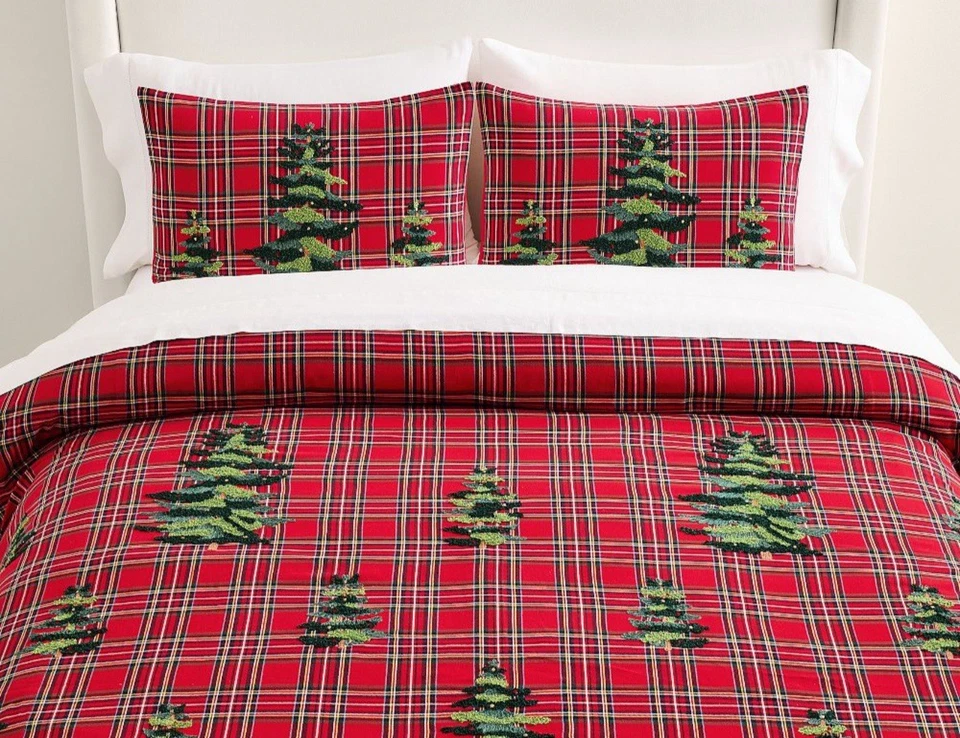 Edredón y fundas Pottery Barn Elliot Tree bordado a cuadros F/Q, nuevo con etiquetas, venta al por menor $399 Foto 2 de 4