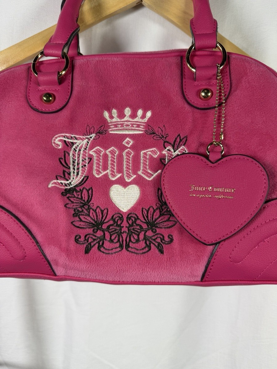 Juicy Couture Free Love Heritage Bowlers Velour Satchel Bag Hot Pink View 2