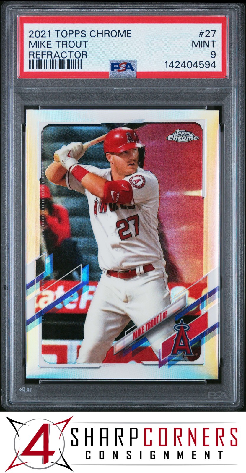 2021 TOPPS CHROME REFRACTOR #27 MIKE TROUT ANGELS PSA 9