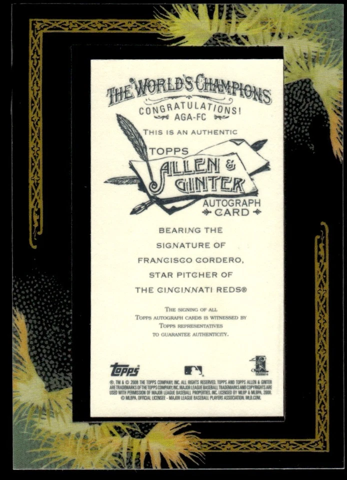 2008 Topps Allen & Ginter Autographs Francisco Cordero Auto Cincinnati Reds - Image 2 of 2