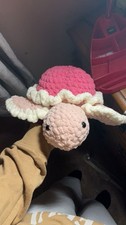 Handmade Crochet Turtle Plush Pink Cream Medium Stuffed Animal 14-24 in