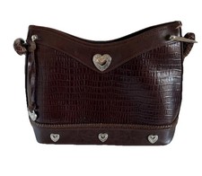 Brighton Brown Croc Emb Leather Tote 12.5  W 9  H 4  D Western Hobo Hippie Cowgirl