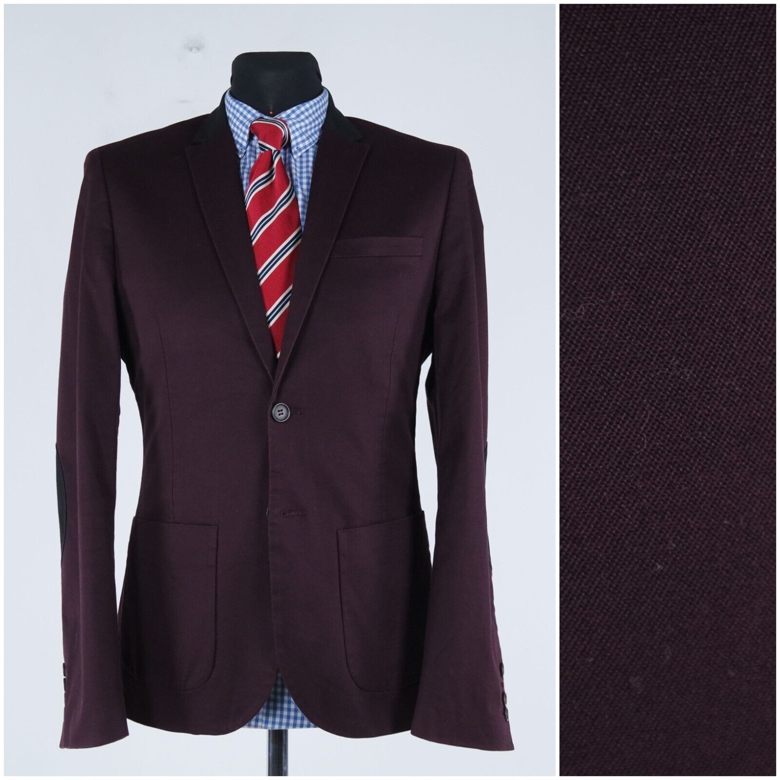 Mens Burgundy Blazer 36R UK Size H&M Cotton Summer Sport Coat Jacket