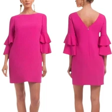 Trina Turk Leona Fuchsia Pink Tiered Ruffle Sleeve Size 4 Classic Beachy Resort