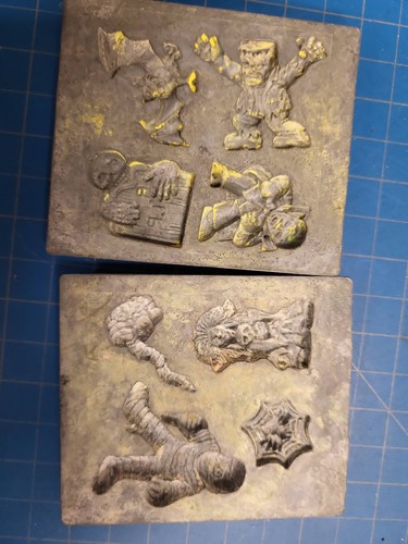 Vintage Metal Halloween Monster Molds Frankenstein Mummy Skeleton Bat Spider Web