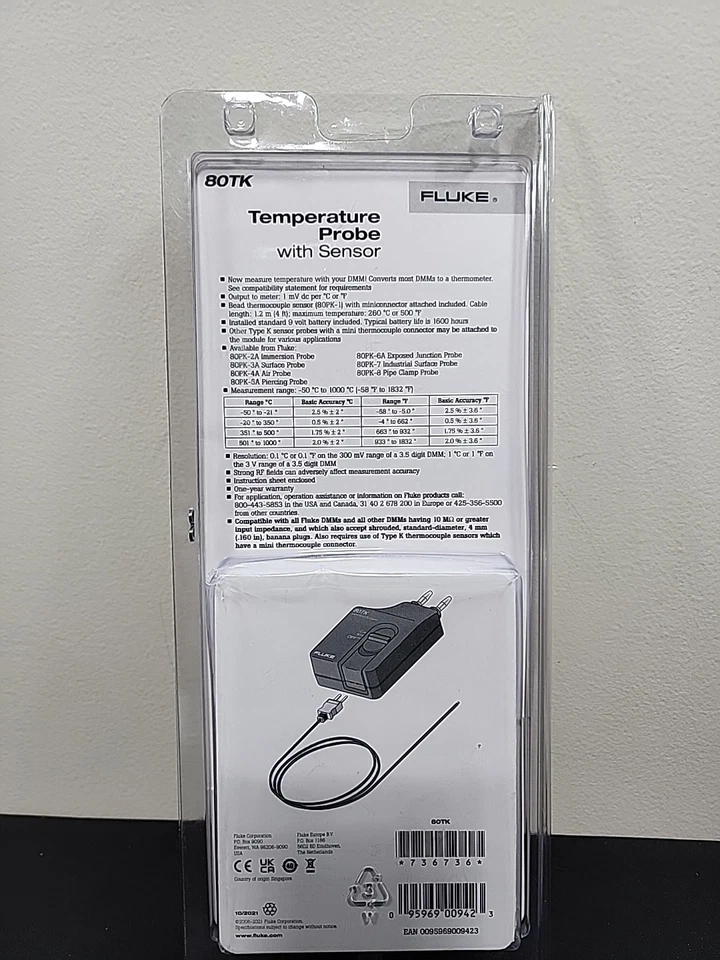 Fluke Temperature Probe 80 TK NIP - Image 2 of 2