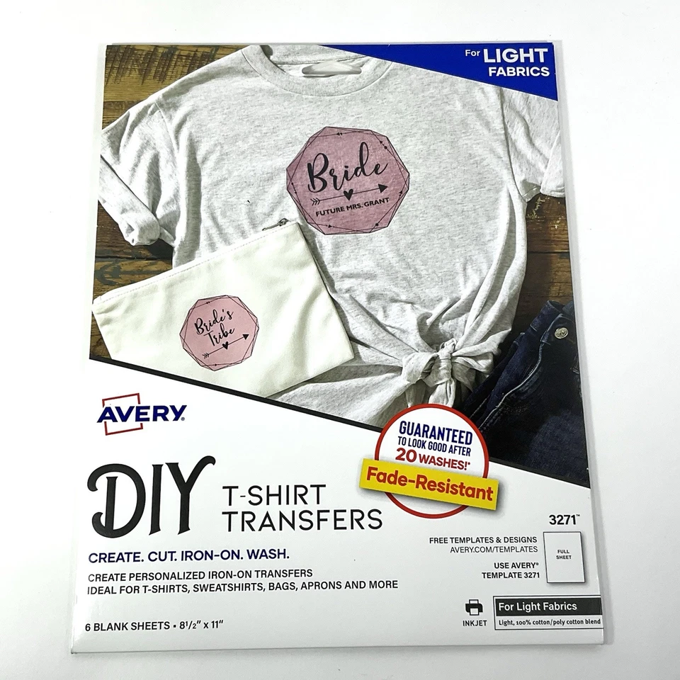 Avery 3271 Iron-On Ink Jet T-Shirt Transfers 6 Sheets LIGHT 8.5" x 11" SEALED - Image 2 of 4