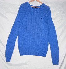 Polo Ralph Lauren Men  s Blue Cable Knit Sweater Classic Crewneck Cotton Size L
