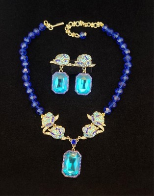 Heidi Daus Inspired Blue Rose Necklace Set
